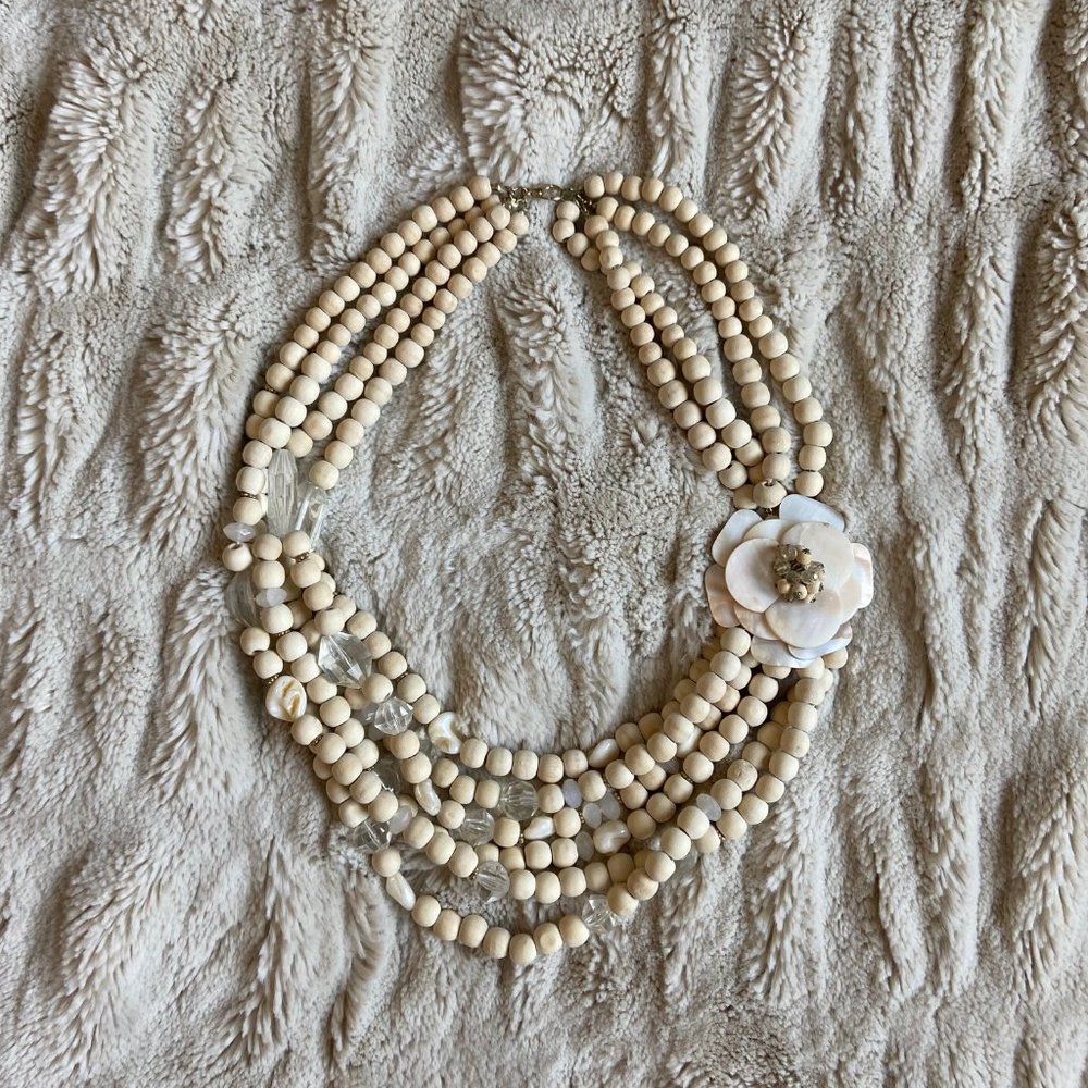 Anthropologie Beaded Flower Beach Necklace